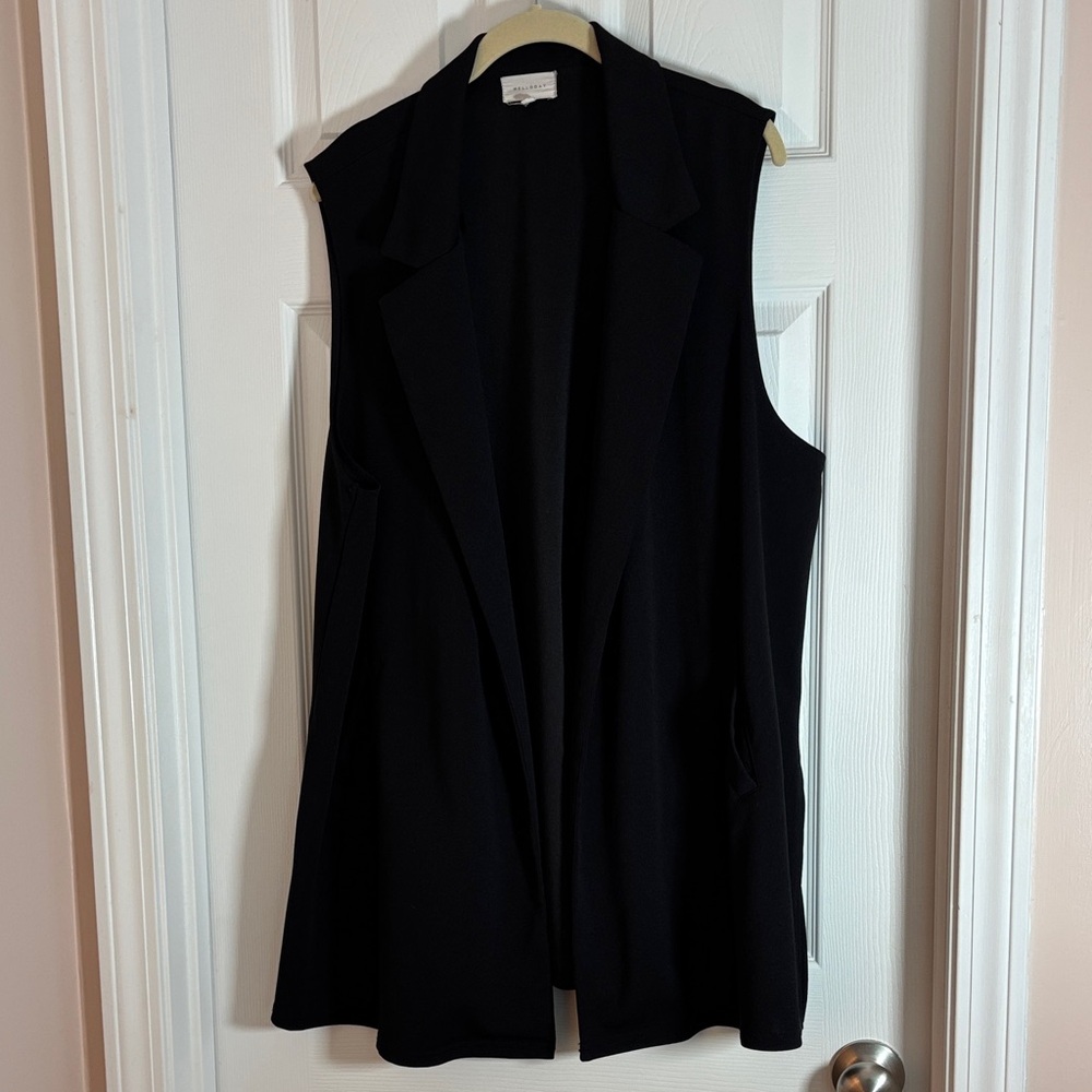 MELLODAY Black Sleeveless Long Blazer Vest